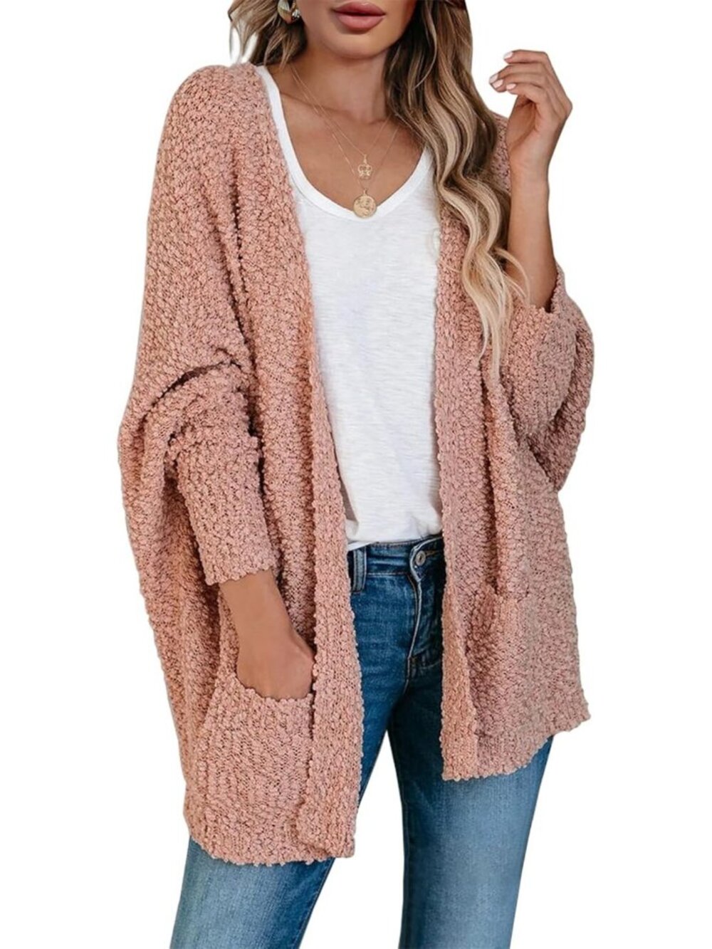 Cozy Oversized Chunky Popcorn Cardigan for Women | Warm Long Sweater Layering